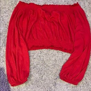 cropped long sleeve off the shoulder